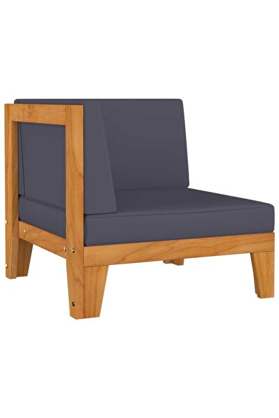 Concept Canapea de colț modulară, perne gri închis, lemn masiv acacia