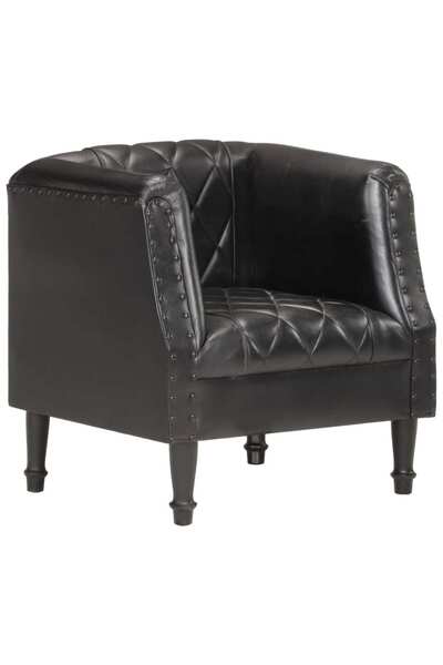 Concept Πολυθρόνα με στρογγυλή πλάτη, μαύρη, Γνήσιο Δέρμα