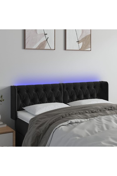 Concept Tăblie de pat cu LED, negru, 147x16x78/88 cm, catifea