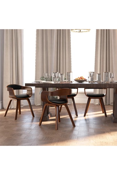 Concept Scaun de bucătărie, 4 buc. negru piele ecologică și lemn curbat