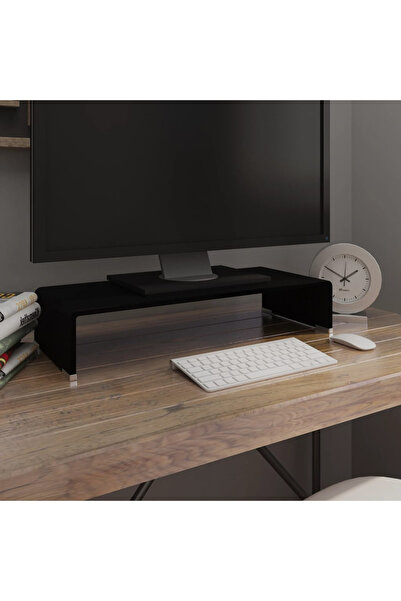 Concept Стъклена стойка за телевизор/монитор, черна, 60x25x11 см