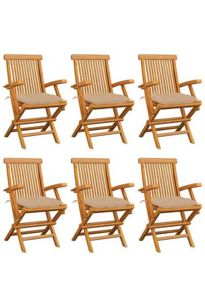 Concept Καρέκλες κήπου με μαξιλάρια, 6 τεμ., μπεζ, μασίφ ξύλο τικ