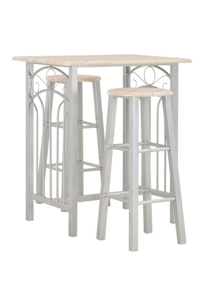 Concept Σετ επίπλων μπαρ, 3 τεμάχια, ξύλο και ατσάλι