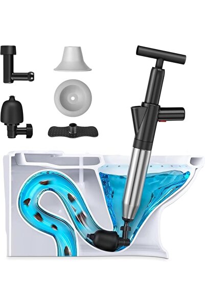 Arabest Toilet Plunger, High Pressure Air Drain Burst Kit, Stainless Steel Pl...