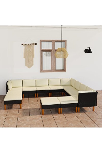 Concept Σετ επίπλων κήπου με μαξιλάρια, 12 τεμάχια, μαύρο, πολυρατάν