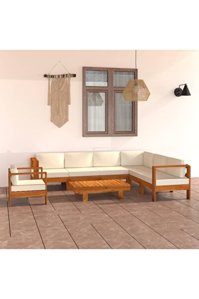 Concept Σετ επίπλων κήπου με λευκά/κρεμ μαξιλάρια, 8 τεμάχια, μασίφ ξύλο ακακίας