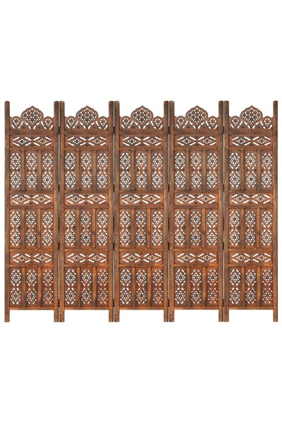 Concept Paravan cameră sculptat manual 5 panouri maro 200x165 cm mango