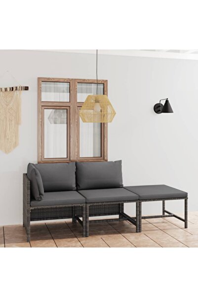 Concept Σετ επίπλων κήπου 3 τεμαχίων με μαξιλάρια, γκρι, πολυρατάν