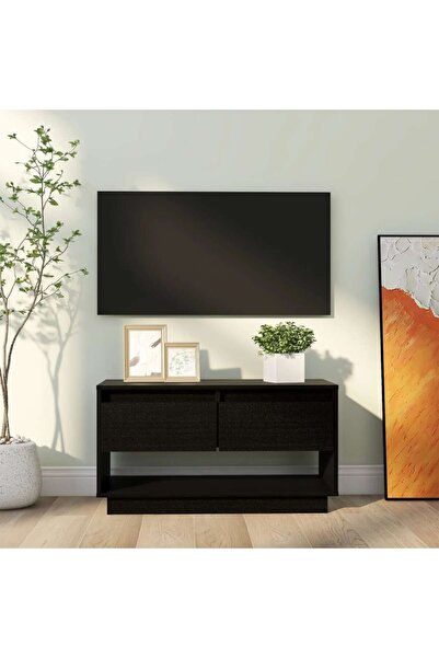 Concept Comodă TV, negru, 74x34x40 cm, lemn masiv de pin