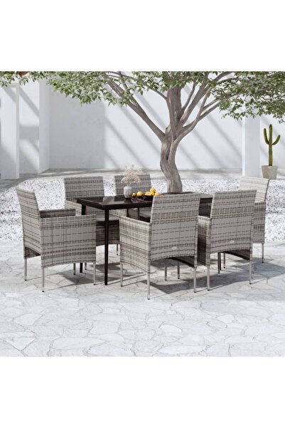 Concept Set mobilier de grădină, cu perne, 7 piese, gri și negru