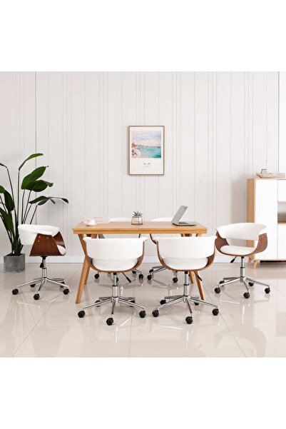 Concept Περιστρεφόμενες καρέκλες κουζίνας, 6 τεμ., λευκές, οικολογικό Δερμάτινο