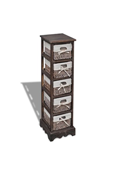 Concept Dulap de depozitare din lemn, 5 coșuri împletite, maro