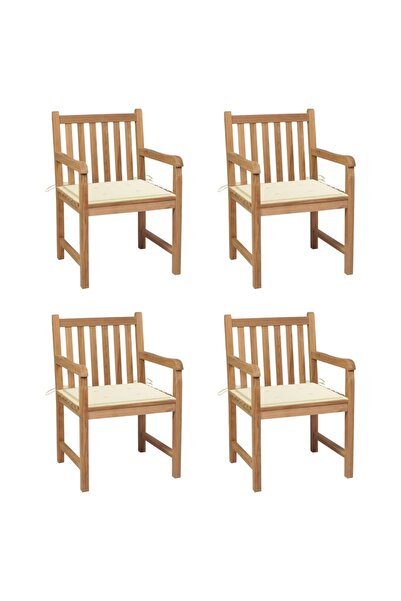 Concept Καρέκλες κήπου με κρεμ μαξιλάρια, 4 τεμάχια, μασίφ ξύλο τικ