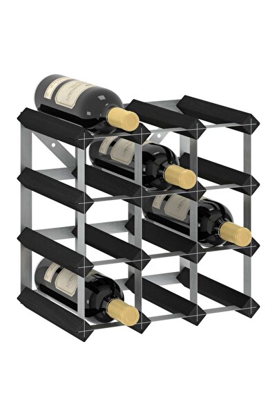 Concept Suport de vinuri, 12 sticle, negru, lemn masiv de pin