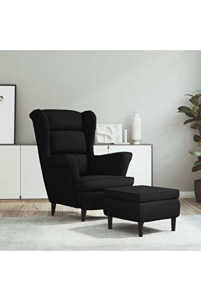 Concept Πολυθρόνα με ανακλινόμενο σκελετό και υποπόδιο, μαύρη, Βελούδο