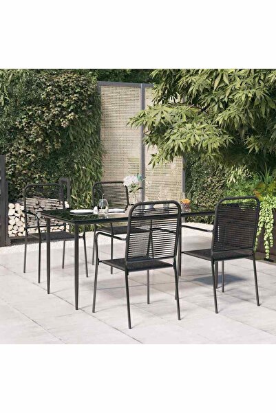 Concept Σετ τραπεζιού κήπου, 5 τεμάχια, μαύρο Βαμβάκι σχοινί και ατσάλι