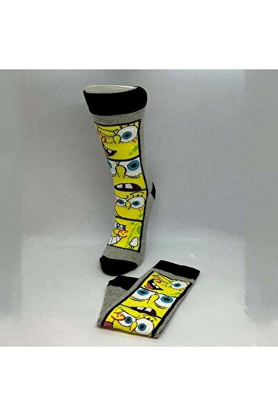 Biçorap06 Sünger Bob Karakterli Unisex Çorap Gri