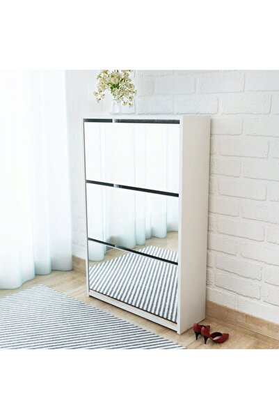 Concept Pantofar cu oglindă și 3 niveluri, alb, 63 x 17 x 102,5 cm