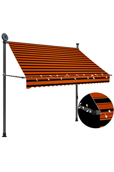 Concept Copertină retractabilă manual cu LED, portocaliu & maro, 200 cm