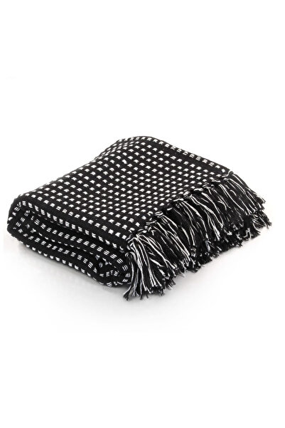 Concept Decorative Blanket with squares, Cotton, 220 x 250 cm, black