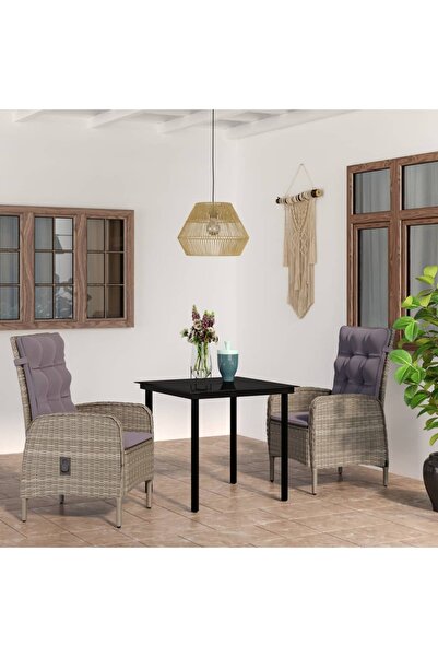 Concept Σετ επίπλων κήπου, με μαξιλάρια, 3 τεμάχια, γκρι και μαύρο