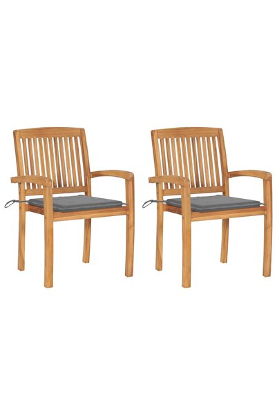 Concept Καρέκλες κήπου με γκρι μαξιλάρια, 2 τεμ., γκρι, μασίφ ξύλο τικ