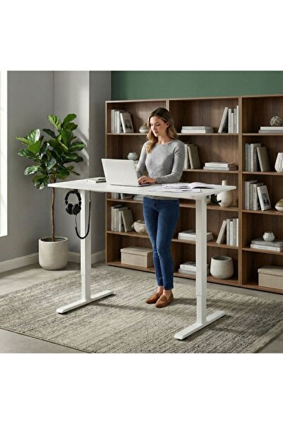 Selgot Birou electric cu înălțime reglabilă, dimensiune 120×60 cm, culoare alb