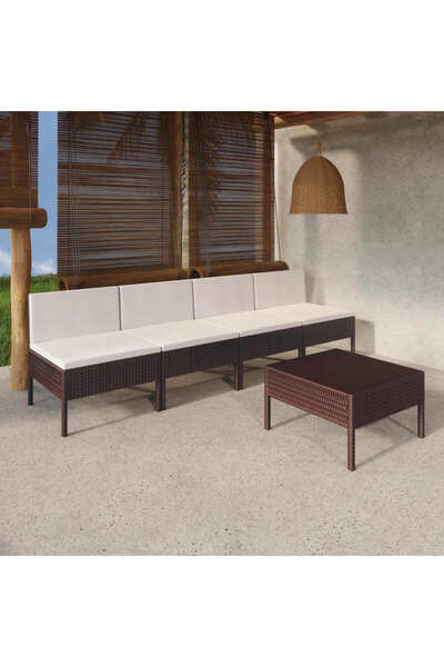 Concept Σετ επίπλων κήπου με μαξιλάρια, 5 τεμάχια, καφέ, πολυρατάν