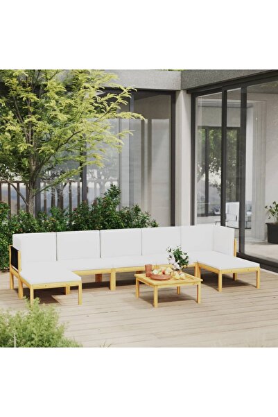 Concept Σετ επίπλων κήπου με μαξιλάρια, 8 τεμάχια, κρεμ, μασίφ ξύλο ακακίας