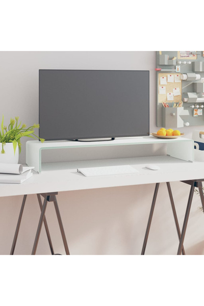 Concept Stativ TV/monitor din sticlă, alb, 90x30x13 cm