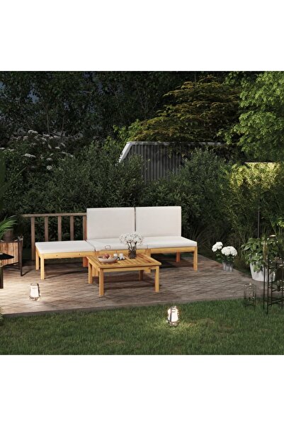 Concept Σετ επίπλων κήπου με μαξιλάρια, κρεμ, 4 τεμάχια, μασίφ ξύλο ακακίας