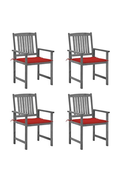 Concept Καρέκλες σκηνοθέτη με μαξιλάρια, 4 τεμ., γκρι, μασίφ ξύλο ακακίας