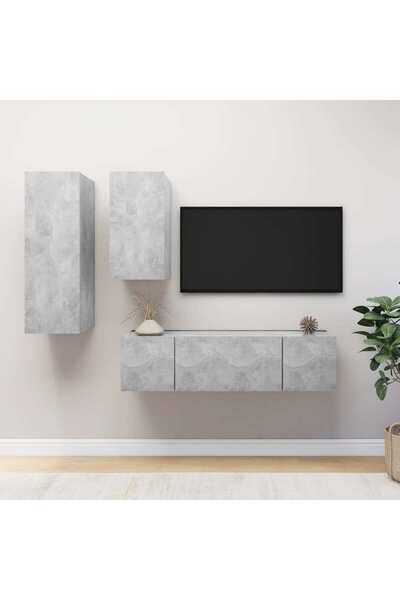 Concept Σετ ντουλαπιών τηλεόρασης, 4 τεμάχια, γκρι σκυροδέματος, μοριοσανίδα