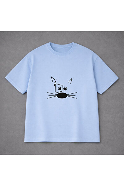 VODEXA Μπλουζάκι Unisex Oversize BIYIKLI KEDİ με στάμπα, 100% βαμβακερό, άνετ...