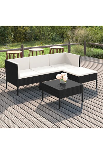 Concept Set mobilier de grădină cu perne, 5 piese, negru, poliratan