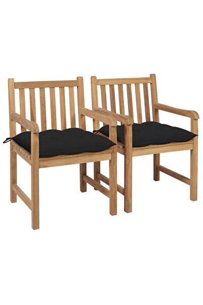 Concept Καρέκλες κήπου με μαύρα μαξιλάρια, 2 τεμ., από μασίφ ξύλο τικ