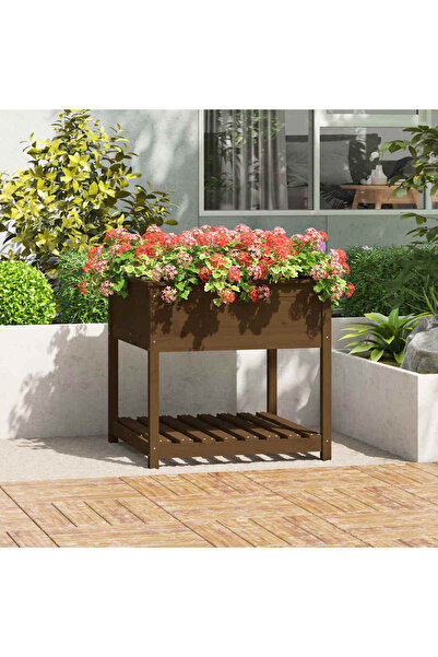 Concept Γλάστρα με ράφι, μελί καφέ, 82,5x82,5x81 cm, μασίφ ξύλο πεύκου