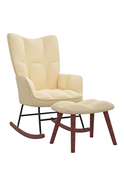 Concept Scaun balansoar cu taburet, alb crem, catifea