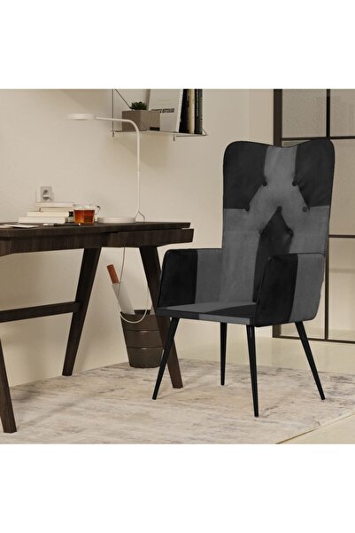 Concept Πολυθρόνα με ψηλή πλάτη, μαύρη και γκρι, Γνήσιο Δέρμα