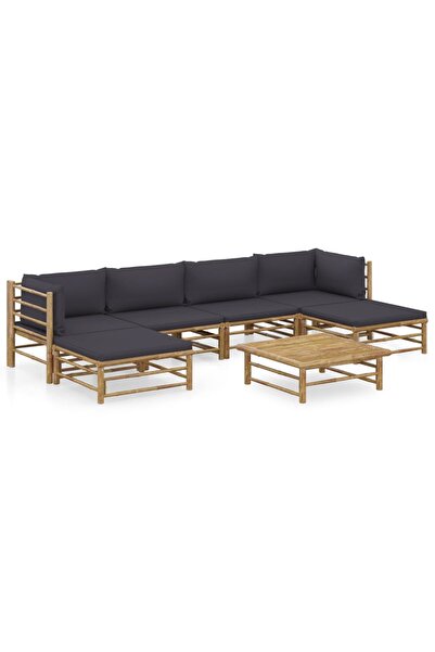 Concept Set mobilier de grădină, 7 piese, cu perne gri închis, bambus