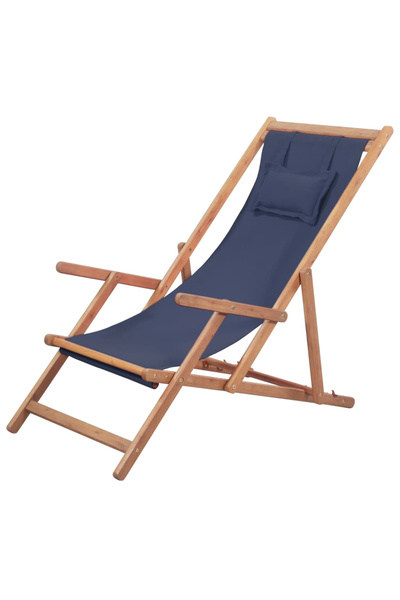 Concept Scaun de plajă pliabil, albastru, textil și cadru din lemn