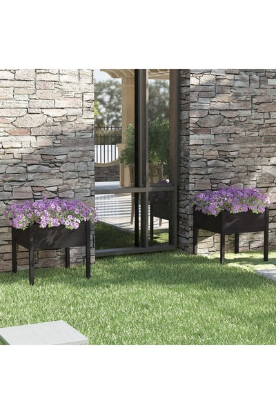 Concept Jardiniere grădină, 2 buc., negru, 70x70x70 cm, lemn masiv pin
