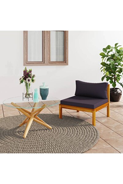 Concept Canapea de mijloc modulară, perne gri închis, lemn masiv acacia