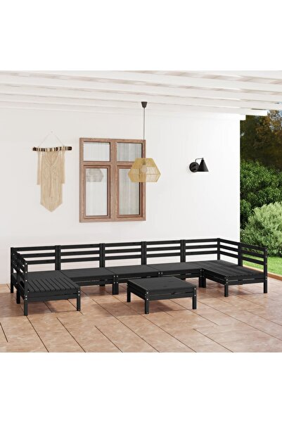Concept Σετ επίπλων κήπου, 8 τεμάχια, μαύρο, μασίφ ξύλο πεύκου