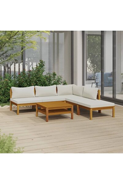 Concept Σετ επίπλων κήπου με κρεμ μαξιλάρια, 6 τεμάχια, μασίφ ξύλο ακακίας