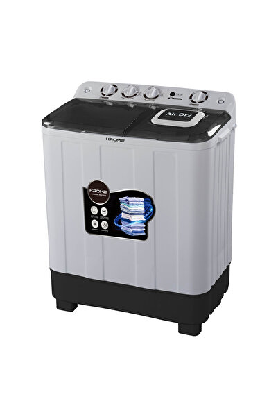 Krome غسالة ذات حوضين سعة 10 كجم غسيل / 6 كجم عصر، مزودة بمحرك نابض، أبيض/أسو...