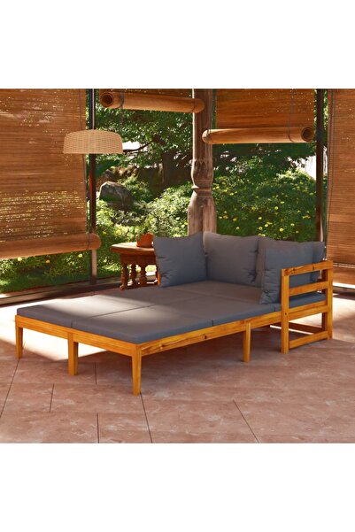 Concept Șezlonguri cu perne, gri închis, 2 buc., lemn de acacia