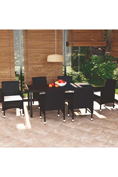 Concept Set mobilier de grădină cu perne, 7 piese, negru, poliratan