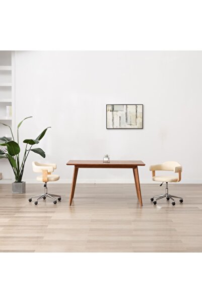 Concept Scaun de bucătărie pivotant crem lemn curbat și piele ecologică