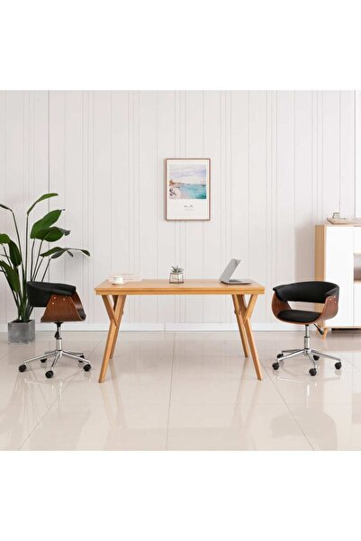 Concept Scaun de birou pivotant, negru, lemn curbat și piele ecologică